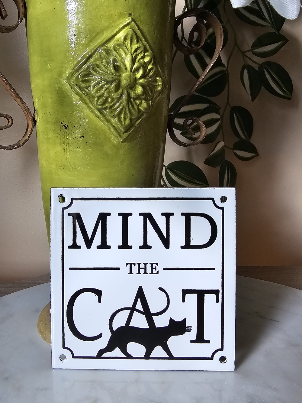 Mind The Cat Metal Square Sign